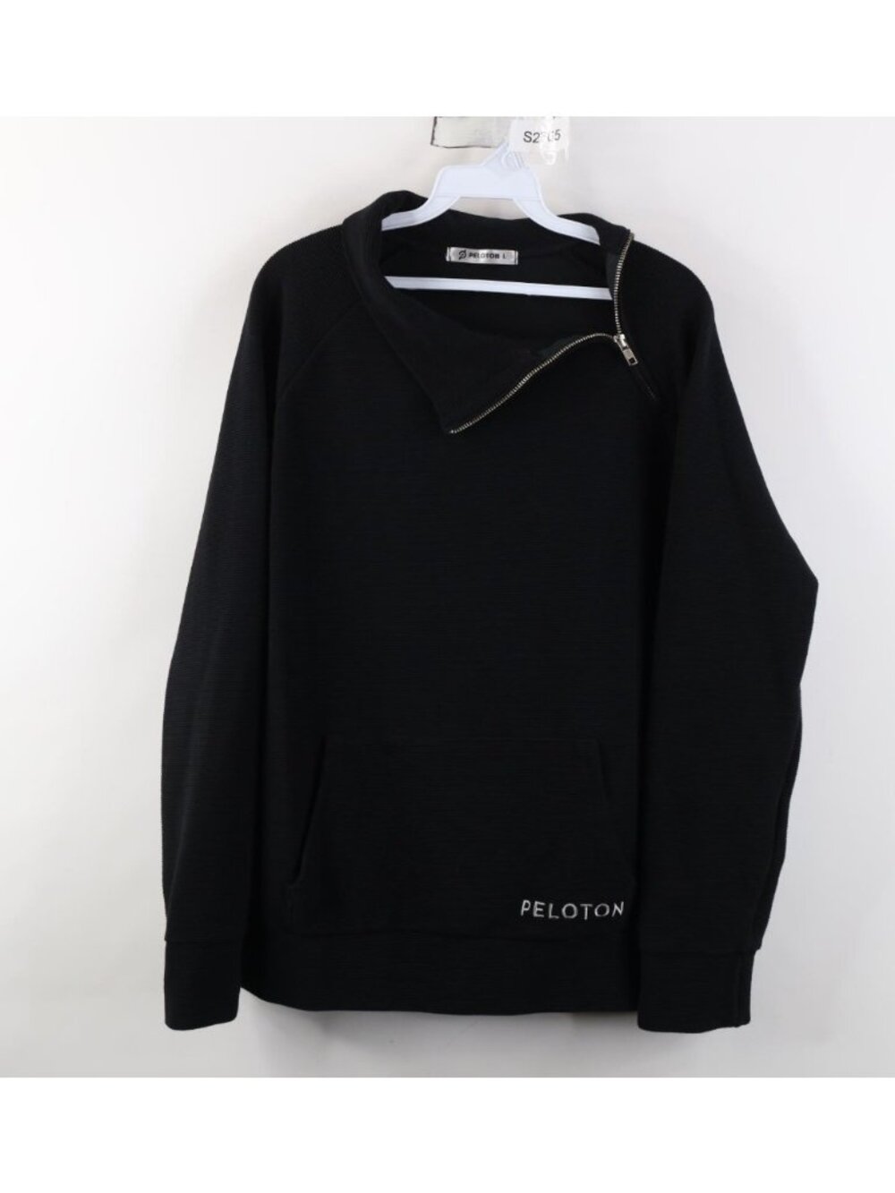 Peloton Fitness Womens Large Spell Out Neck Zip Ribbed Knit Sweatshirt Black